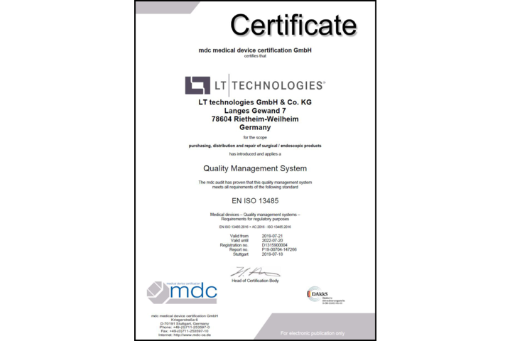 Erfolgreich Qualitätsmanagementsystem nach DIN EN ISO 13485:2016 rezertifiziert