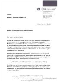 Hinweis zur Instandhaltung von Medizinprodukten