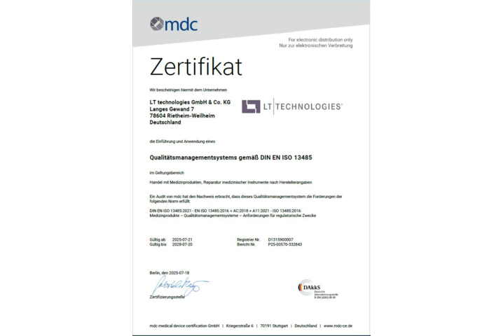 Erfolgreich rezertifiziert - Qualitätsmanagementsystem nach DIN EN ISO 13485:2016